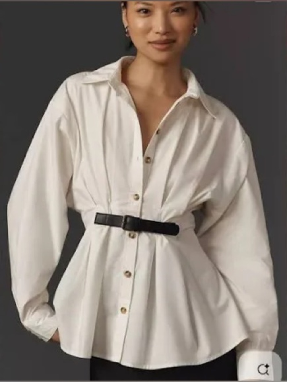 By Anthropologie Long Sleeves Button Down Collared Belted White Shirt Size 14